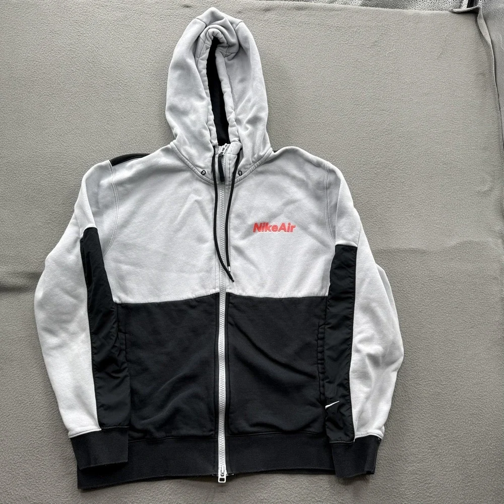 Nike Air Hoodie‎ Mens Large Gray Black Full Zip Fleece Sweatshirt Pockets Logo